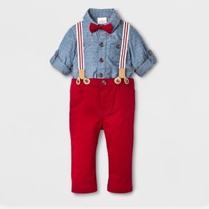 2 piece shirt, bow tie & pants with suspenders set